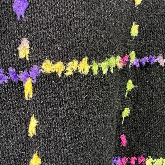 Vtg Christopher & Banks Black Zip Cardigan Sweater Multicolor Grid Knit Size M - Picture 7 of 8